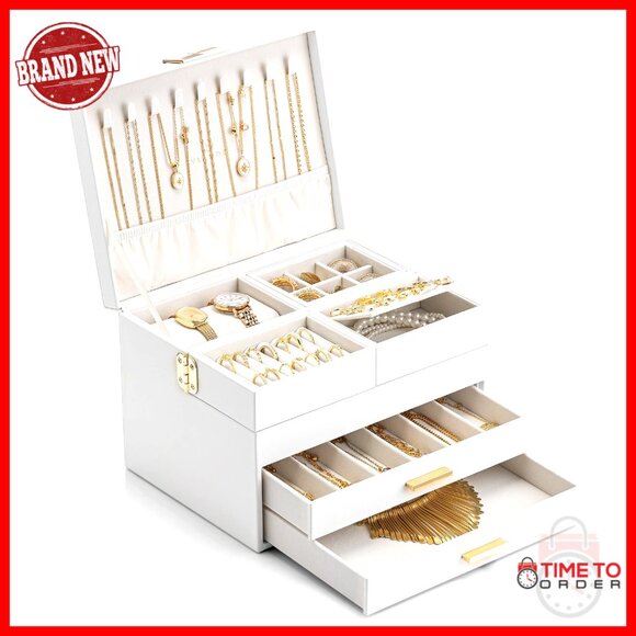 4 Layer Jewelry Organizer Box with Retractable Tray Modern Elegant Storage